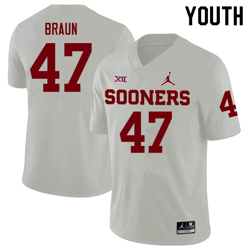 Youth #47 Brady Braun Oklahoma Sooners College Football Jerseys Sale-White - Click Image to Close